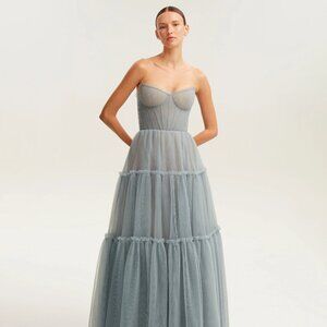 Milla Ocean wave tulle maxi dress with ruffled skirt, Garden of Eden